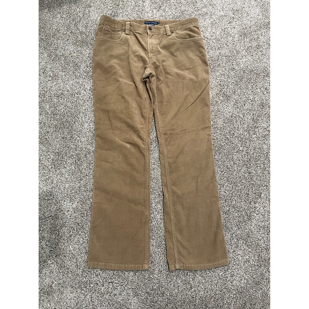 Women's Vintage Ralph Lauren Corduroy Pants Tan RL Studded Logo Cotton
